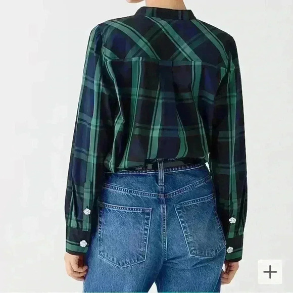 J. Crew Fresco top with jewel buttons in Black Watch tartan Size XXS - Picture 3 of 11